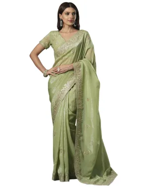 SAREE MALL Women's Light Green Satin Silk Embroidered Saree With Unstitched Blouse (KRIYNS5001_KH)