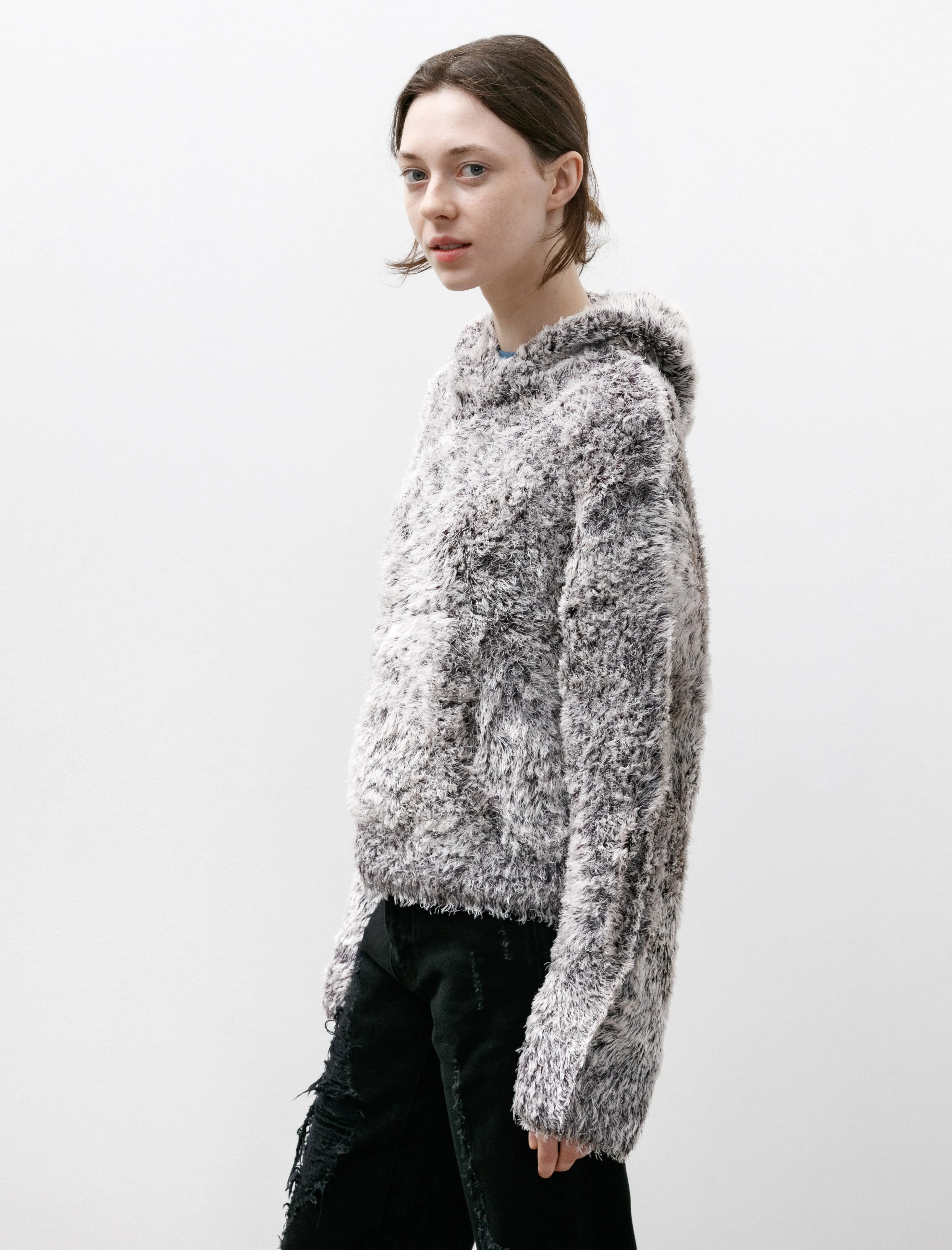 Silk Fur Hoodie White/Black