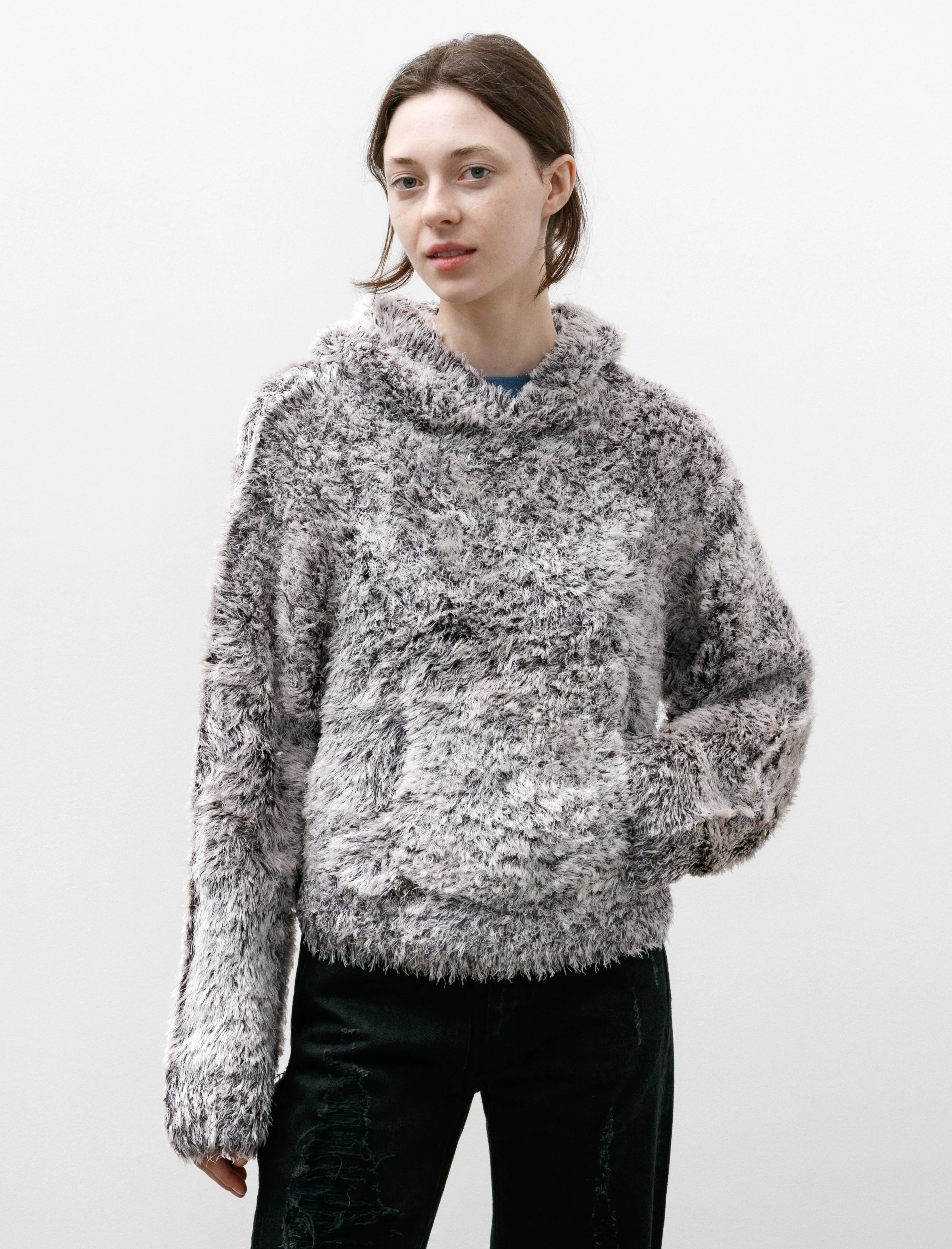 Silk Fur Hoodie White/Black