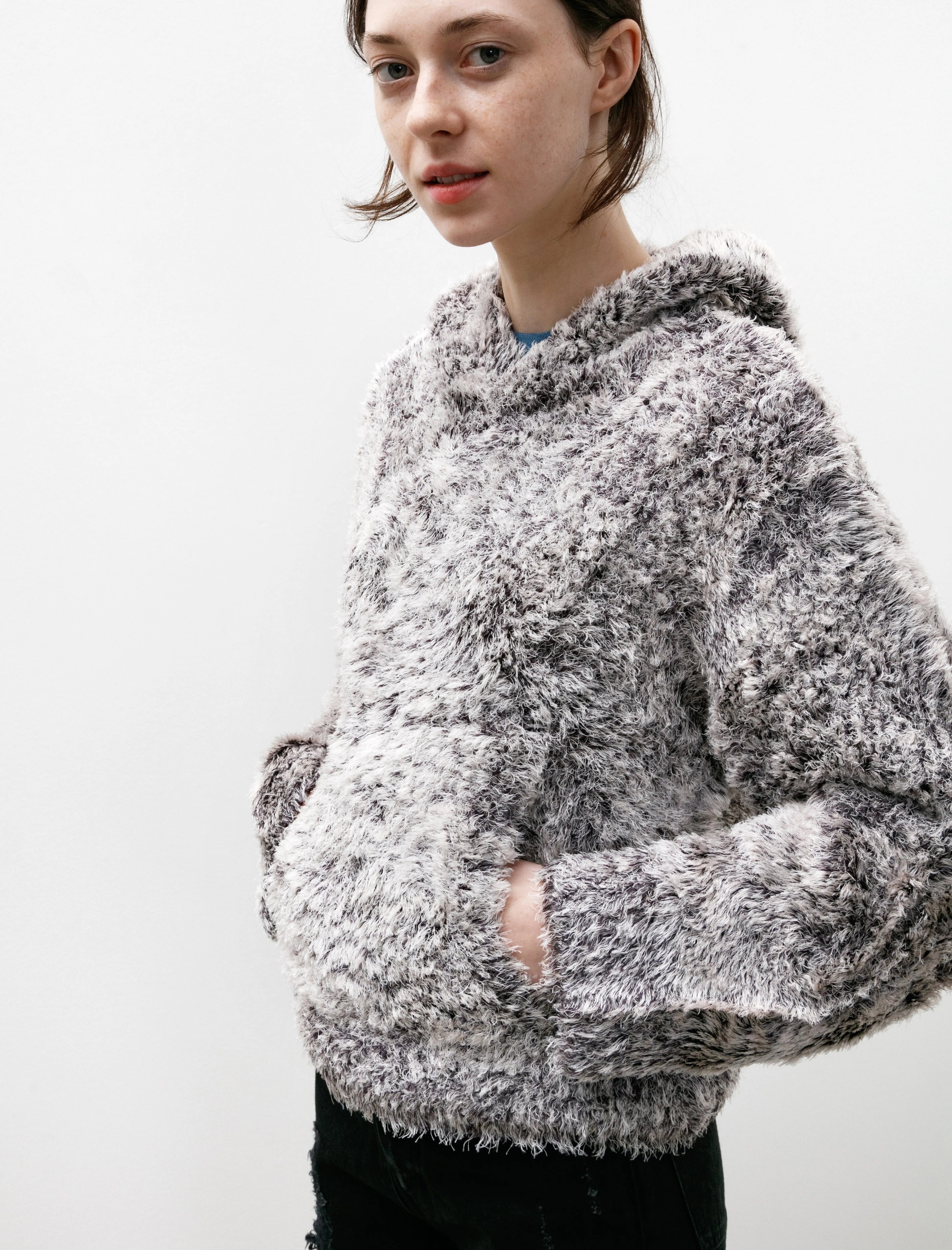Silk Fur Hoodie White/Black
