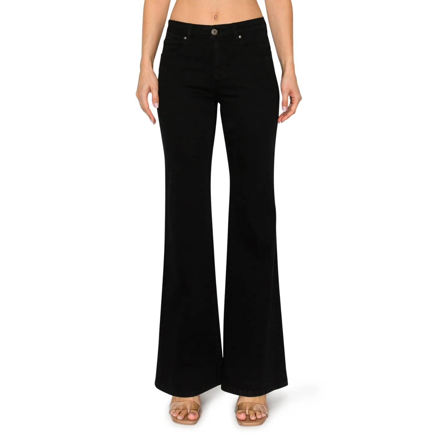 Soft Stretchy High Rise Everyday Flare Jeans - Black