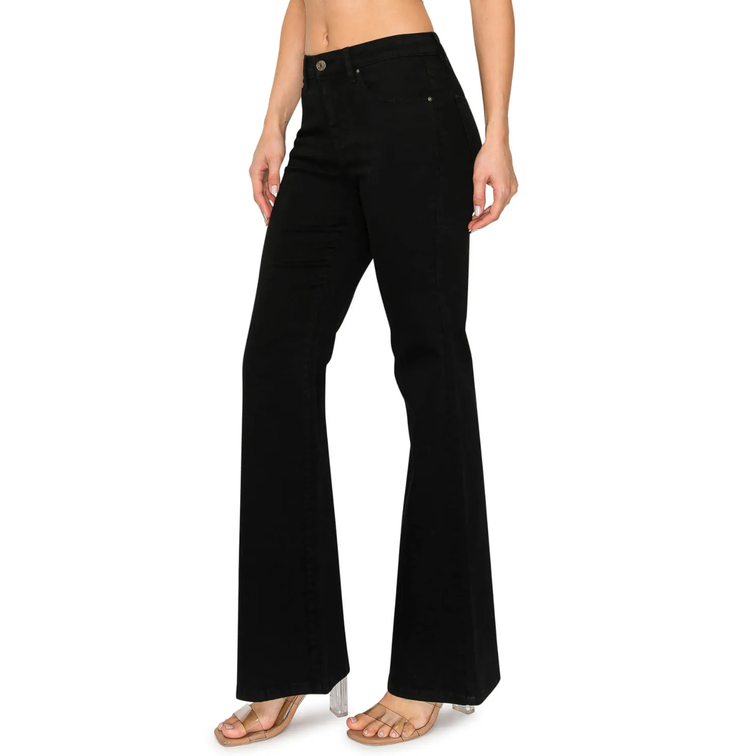 Soft Stretchy High Rise Everyday Flare Jeans - Black