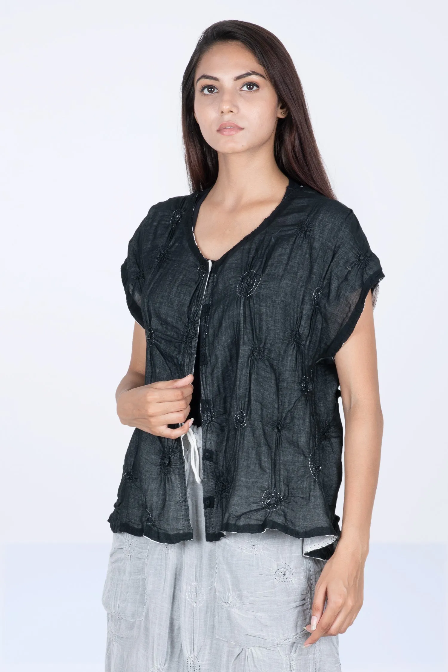 SPIRAL KANTHA BLOUSE - sl2534-blk -