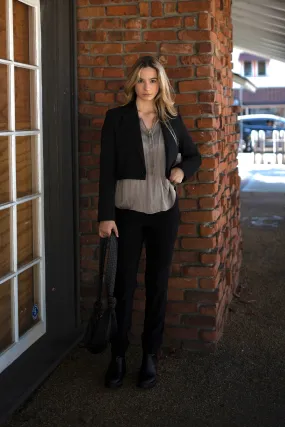 Split Neck Long Sleeve Blouse with Tie by Current Air