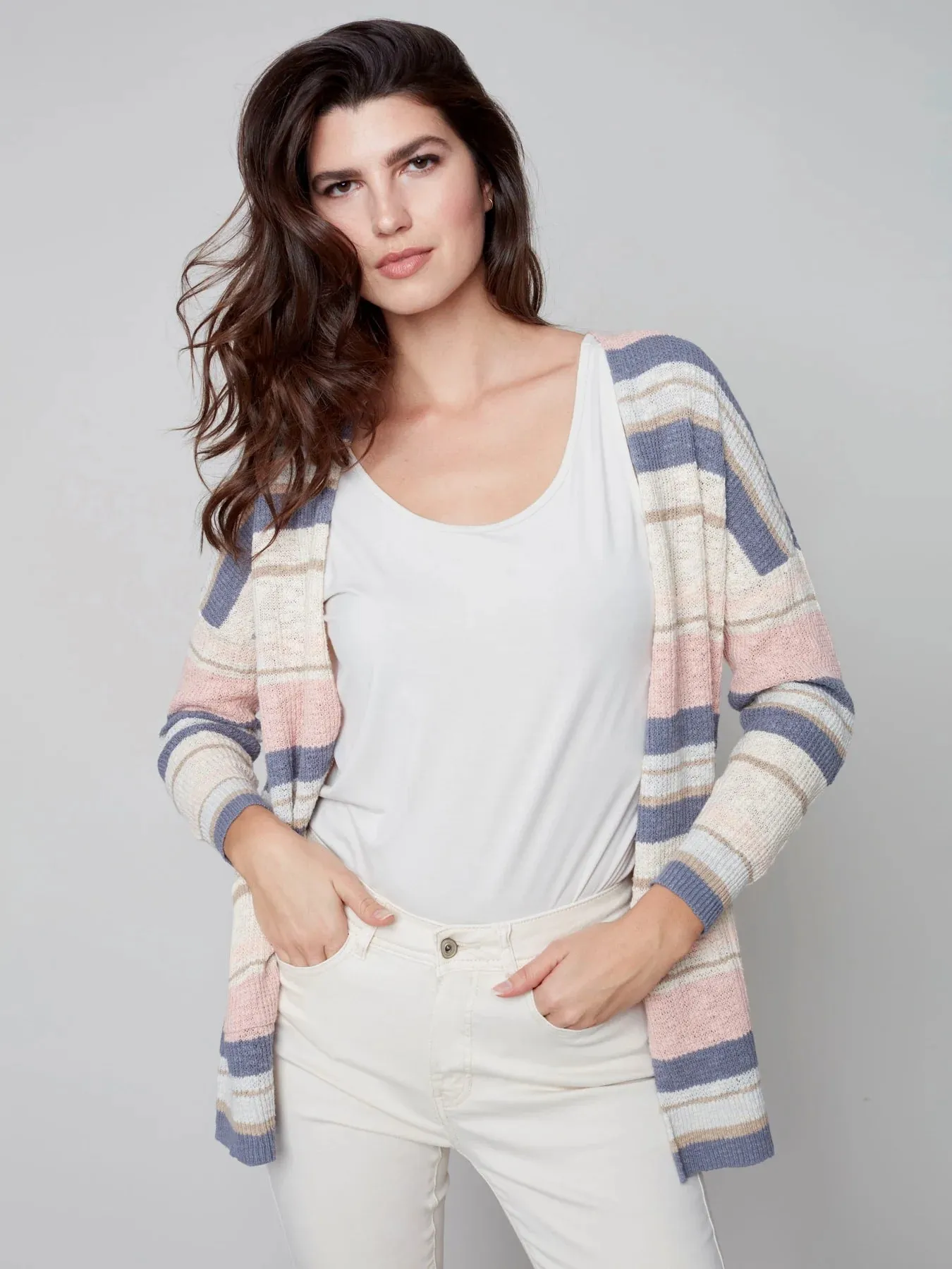 STRIPED CARDIGAN - PEARL