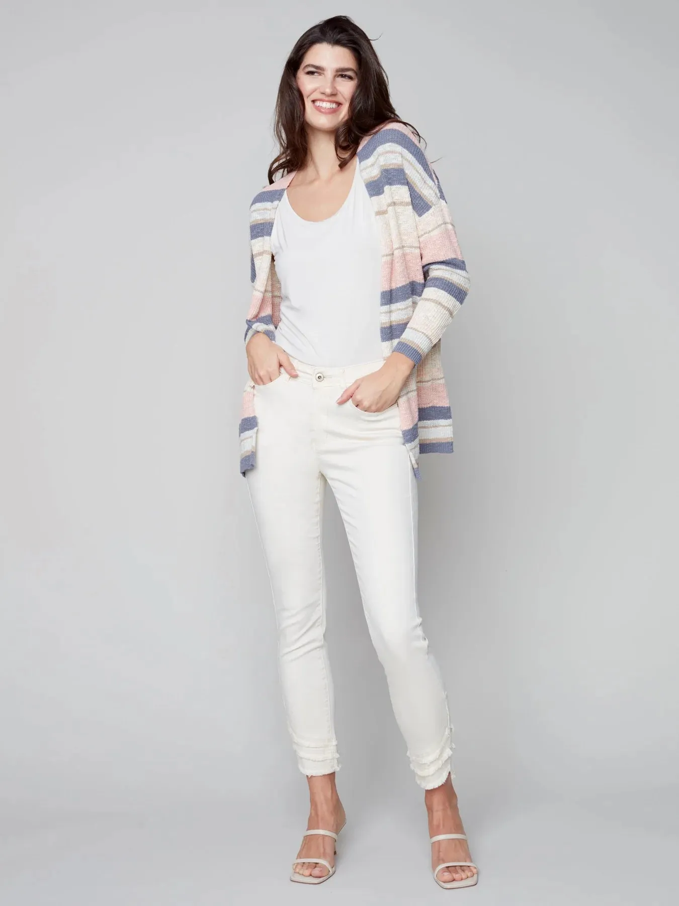 STRIPED CARDIGAN - PEARL