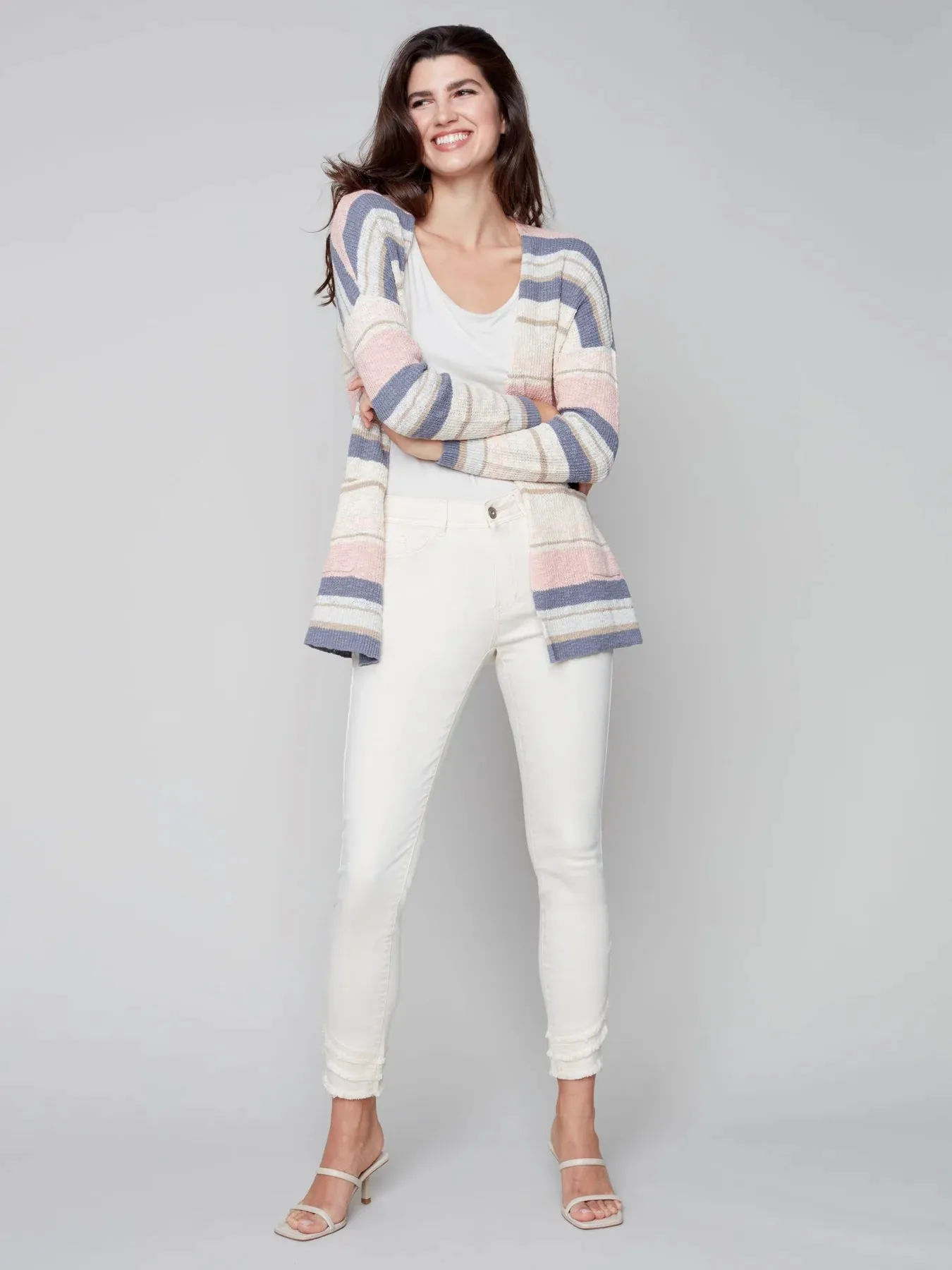 STRIPED CARDIGAN - PEARL