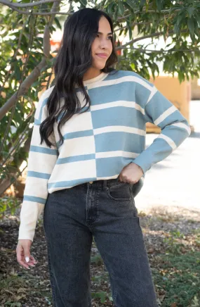 Tell Me Everything Cream/Slate Color Block Sweater