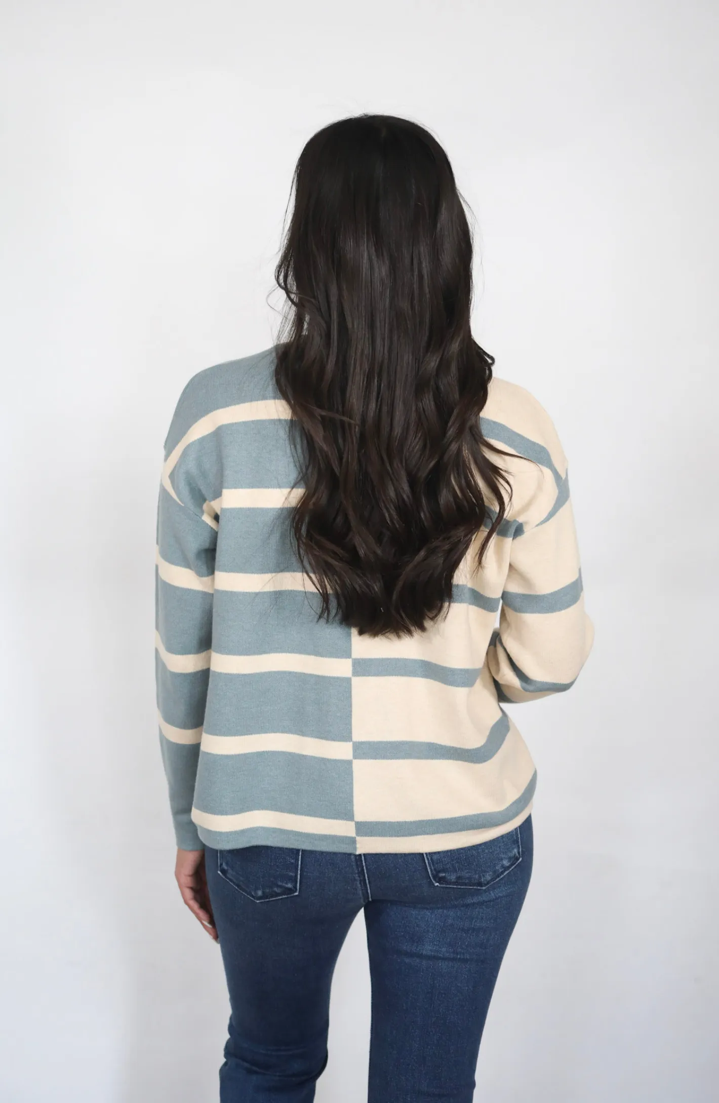 Tell Me Everything Cream/Slate Color Block Sweater