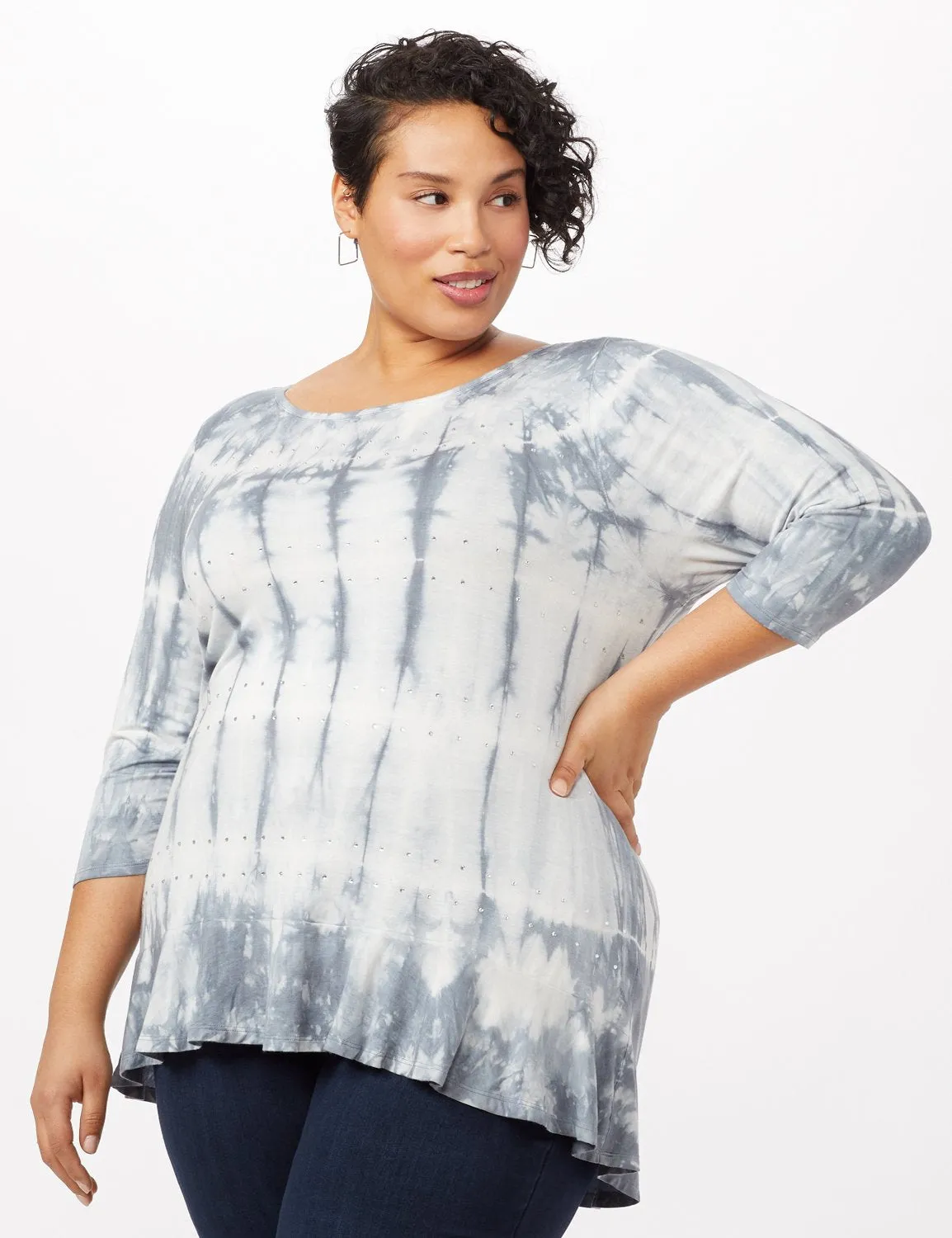 Tie Dye Hi-Lo Hem Knit Top - Plus