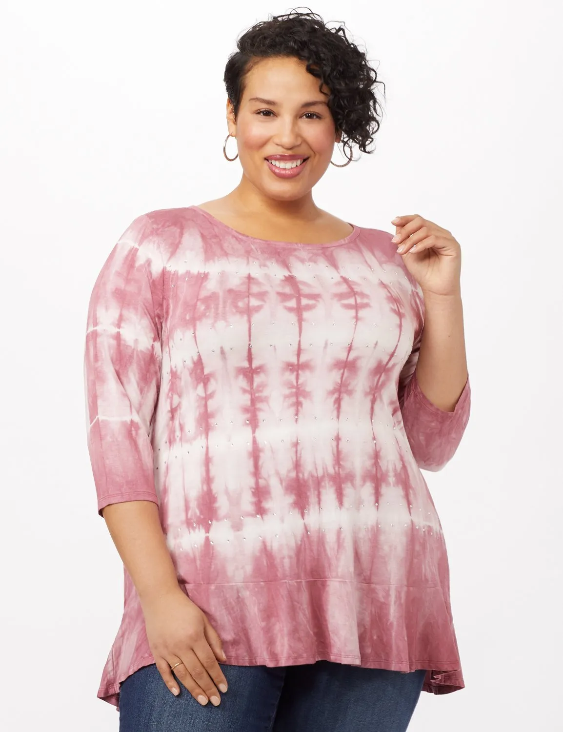 Tie Dye Hi-Lo Hem Knit Top - Plus
