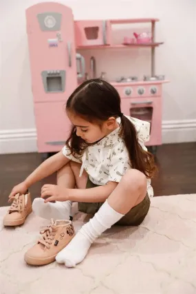 Toddler Girls Off-White Arrow & Feather Print Short Sleeve Hooded Top /2-2-2