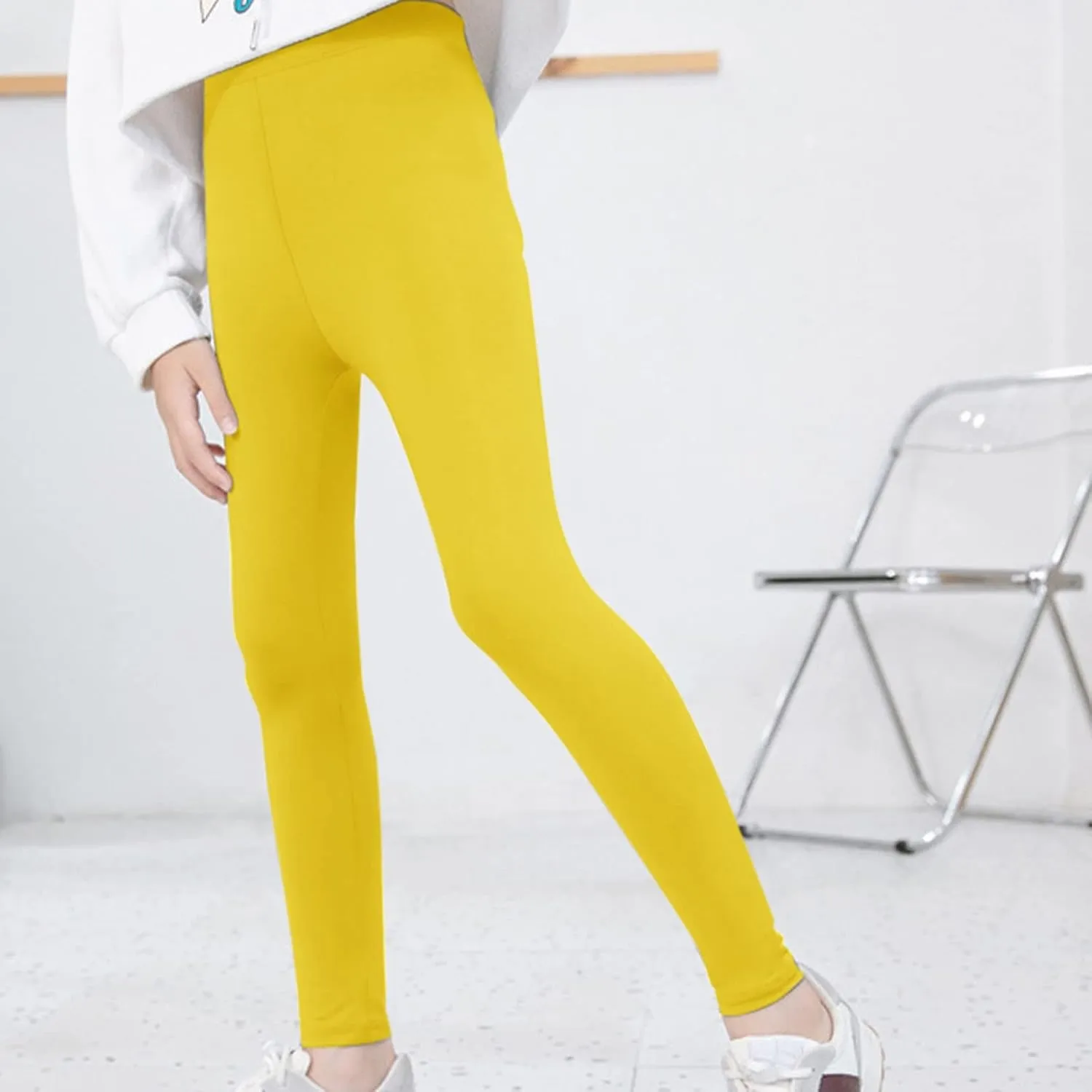Toddler Little Girls High Waist Leggings for Kids Stretch Athletic Dance Yoga Pants Solid Comfy Leggings Bottoms Clothes