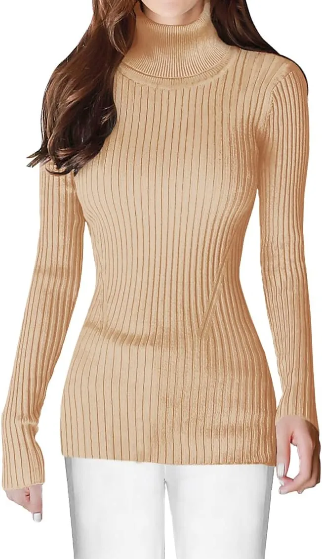 v28 Turtleneck Ribbed Sweaters for Women Cute Sexy Knitted Warm Fitted Sweater