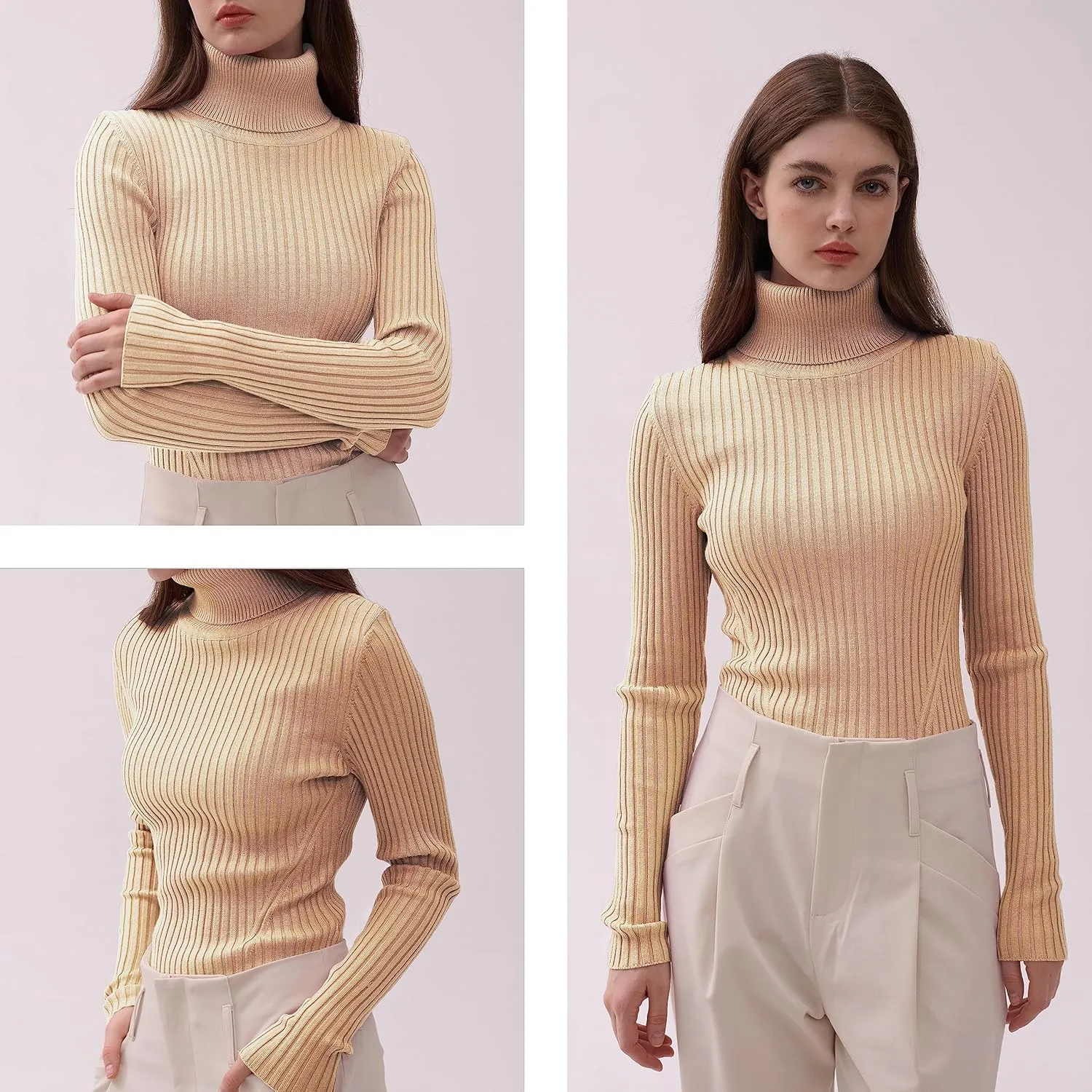 v28 Turtleneck Ribbed Sweaters for Women Cute Sexy Knitted Warm Fitted Sweater
