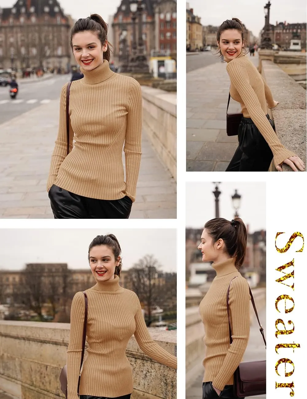 v28 Turtleneck Ribbed Sweaters for Women Cute Sexy Knitted Warm Fitted Sweater
