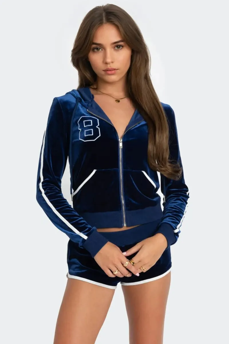 Velvet Zip-Up Hoodie & Short Shorts Set