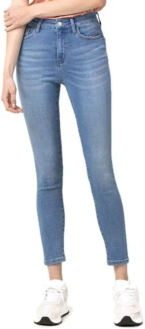 VERVET by Flying Monkey Women's High Rise Soft Blue Stretch Crop Skinny Jeans