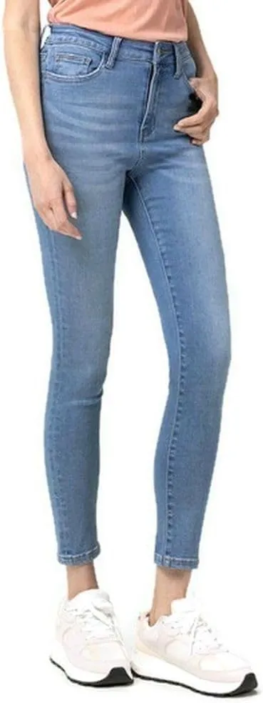 VERVET by Flying Monkey Women's High Rise Soft Blue Stretch Crop Skinny Jeans