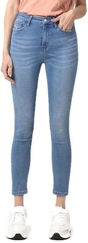 VERVET by Flying Monkey Women's High Rise Soft Blue Stretch Crop Skinny Jeans