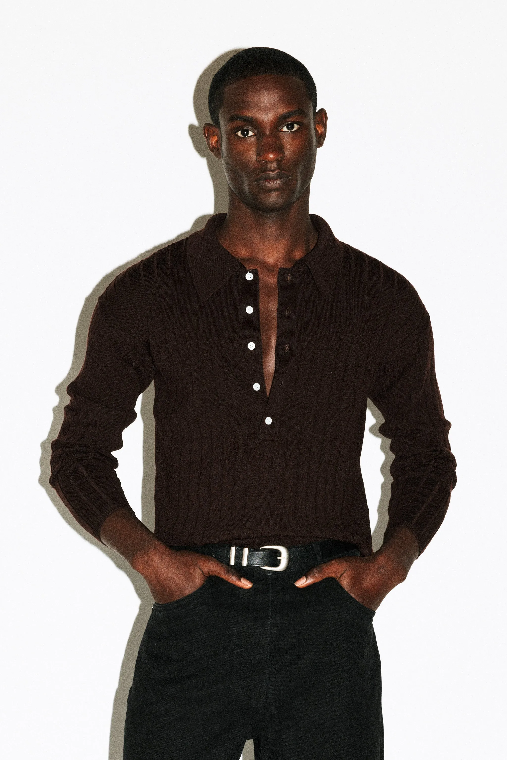Vista Ribbed Wool Polo  |  Chocolate Brown