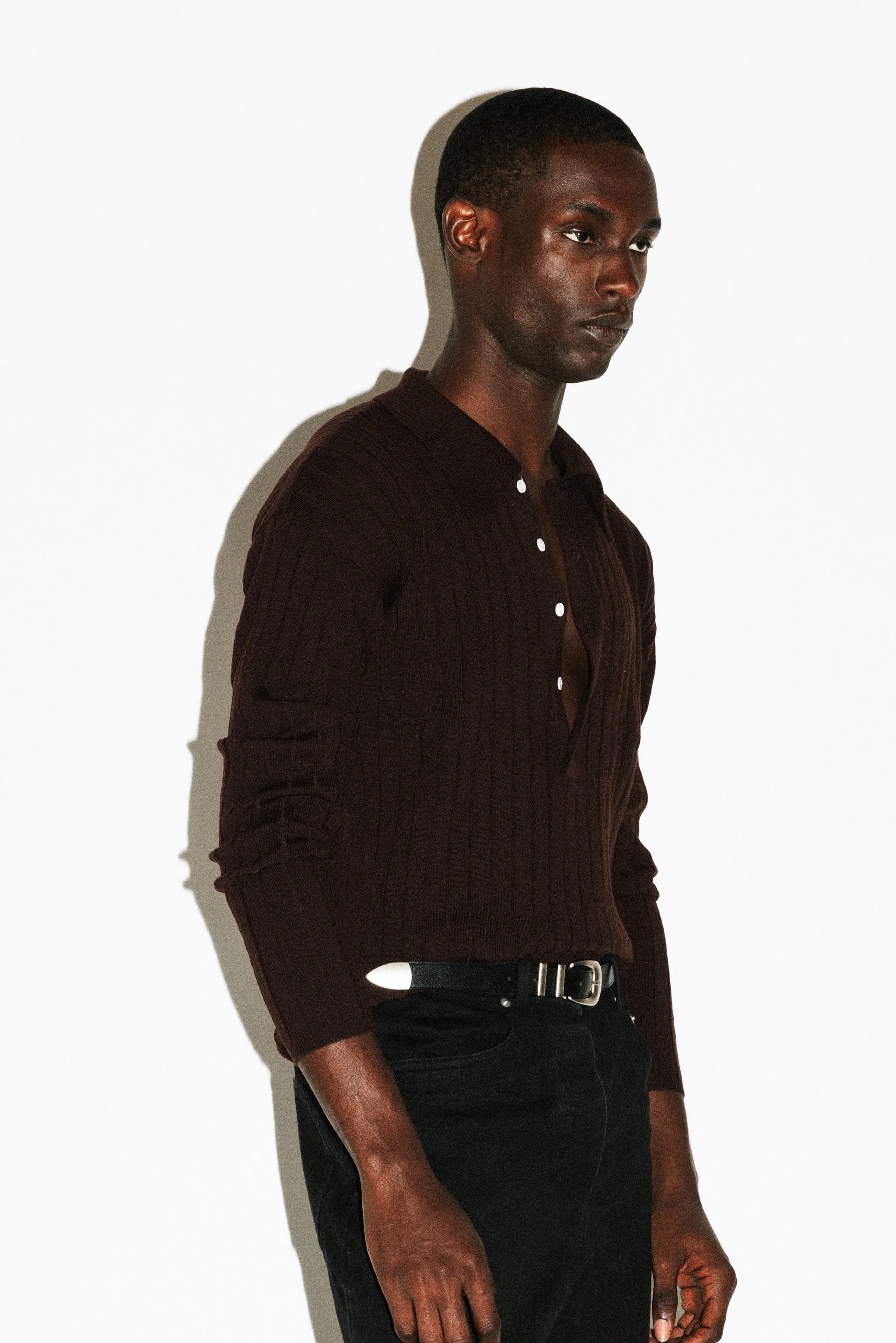 Vista Ribbed Wool Polo  |  Chocolate Brown