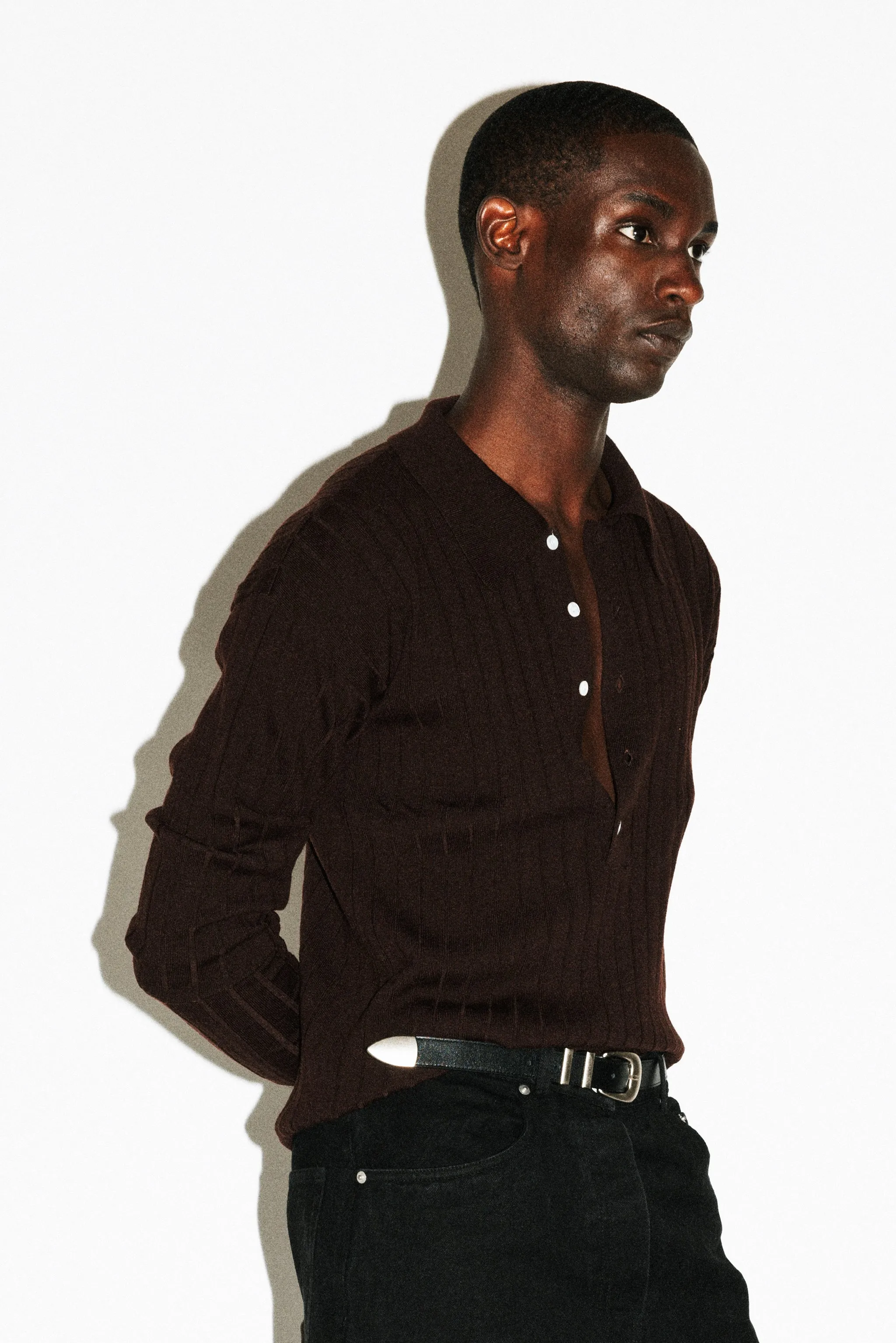 Vista Ribbed Wool Polo  |  Chocolate Brown