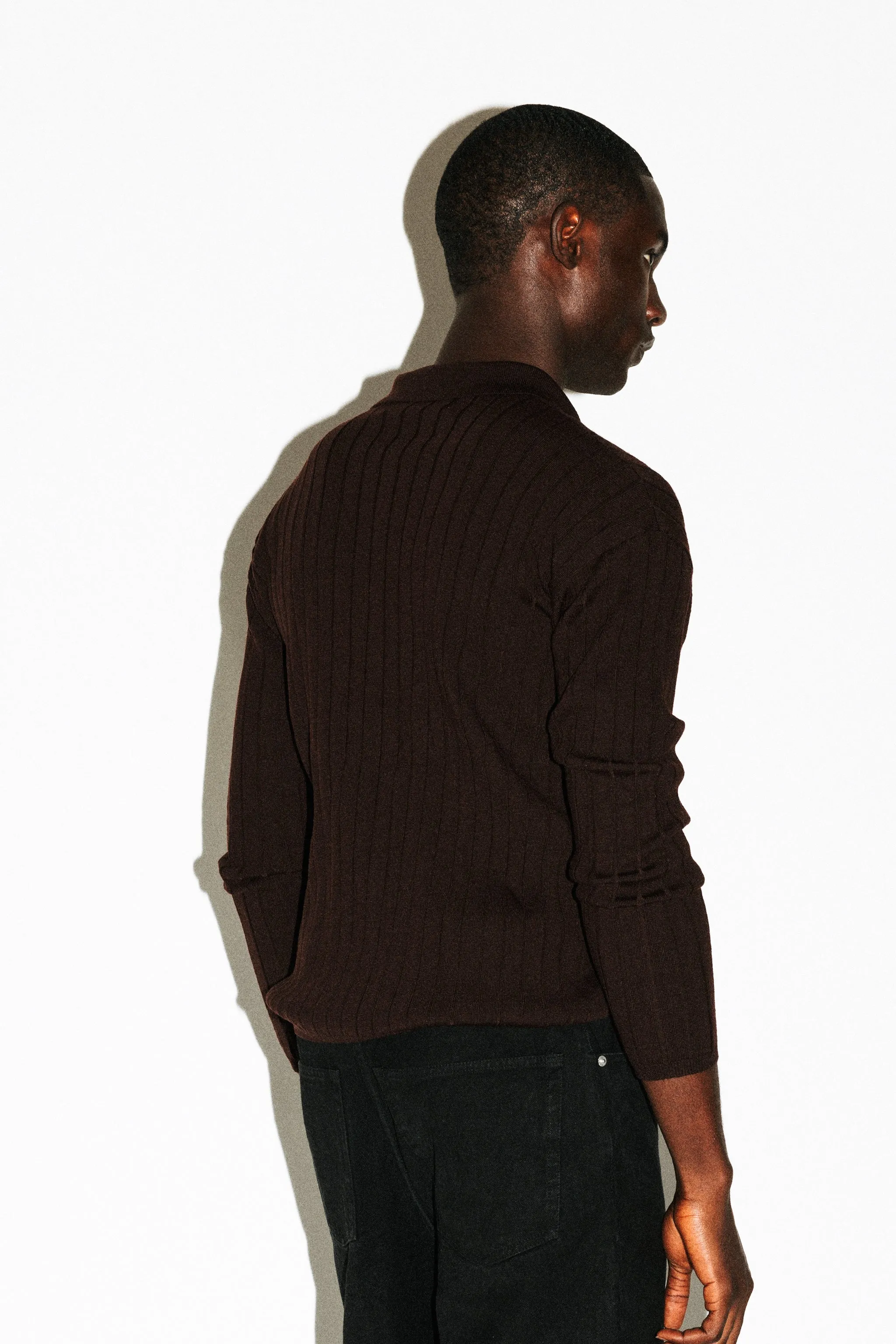 Vista Ribbed Wool Polo  |  Chocolate Brown