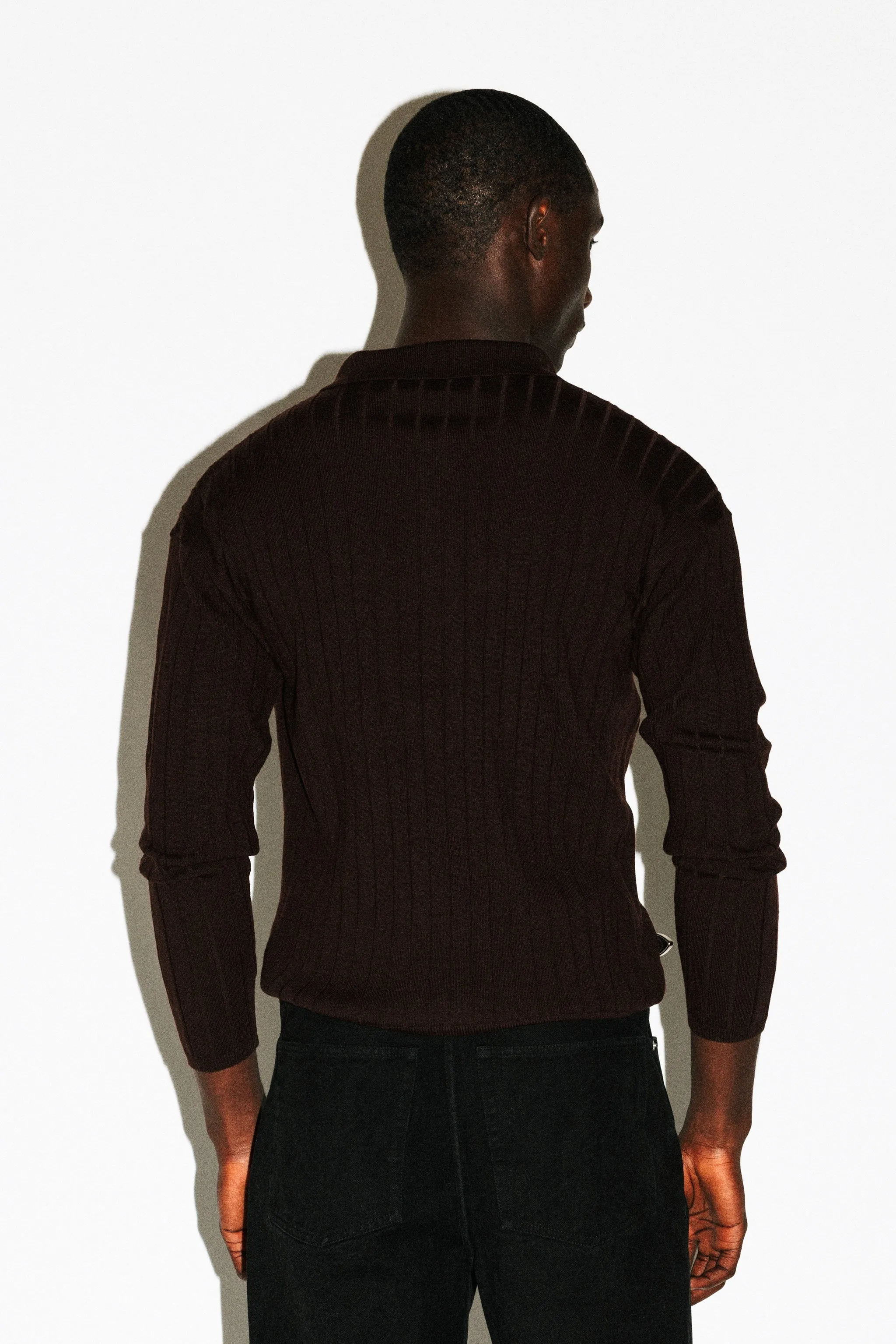 Vista Ribbed Wool Polo  |  Chocolate Brown