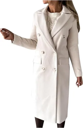 Winter Coat for Women Double Breasted Long Trench Coats Elegant Trendy Slim Fit Jackets Windbreaker Outerwear
