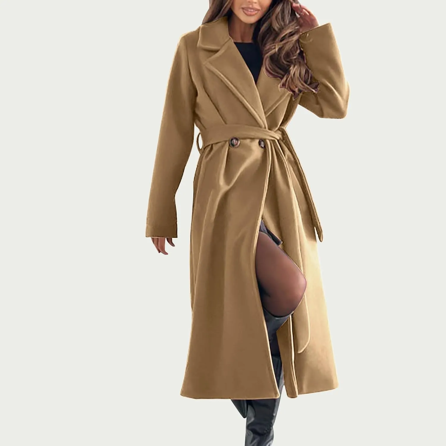 Women's Belted Casual Trench Coat, Oversized Loose Open Front Jackets Long Sleeve Elegant Evening Club Clothes Tops