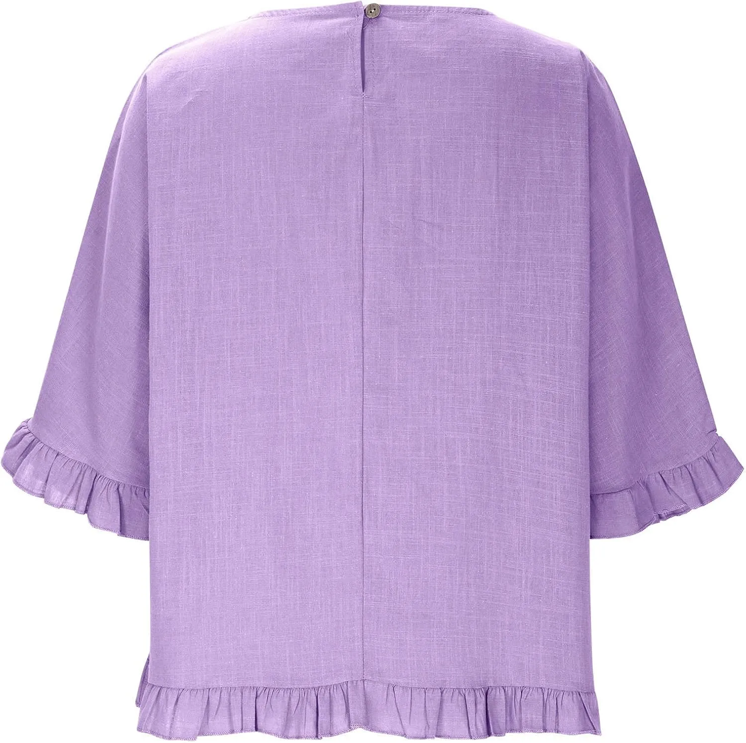 Women's Casual Ruffle 3/4 Sleeve Blouses Cotton Linen Tops Plus Size Summer Loose Fit Ruffled Hem Tunic Shirts