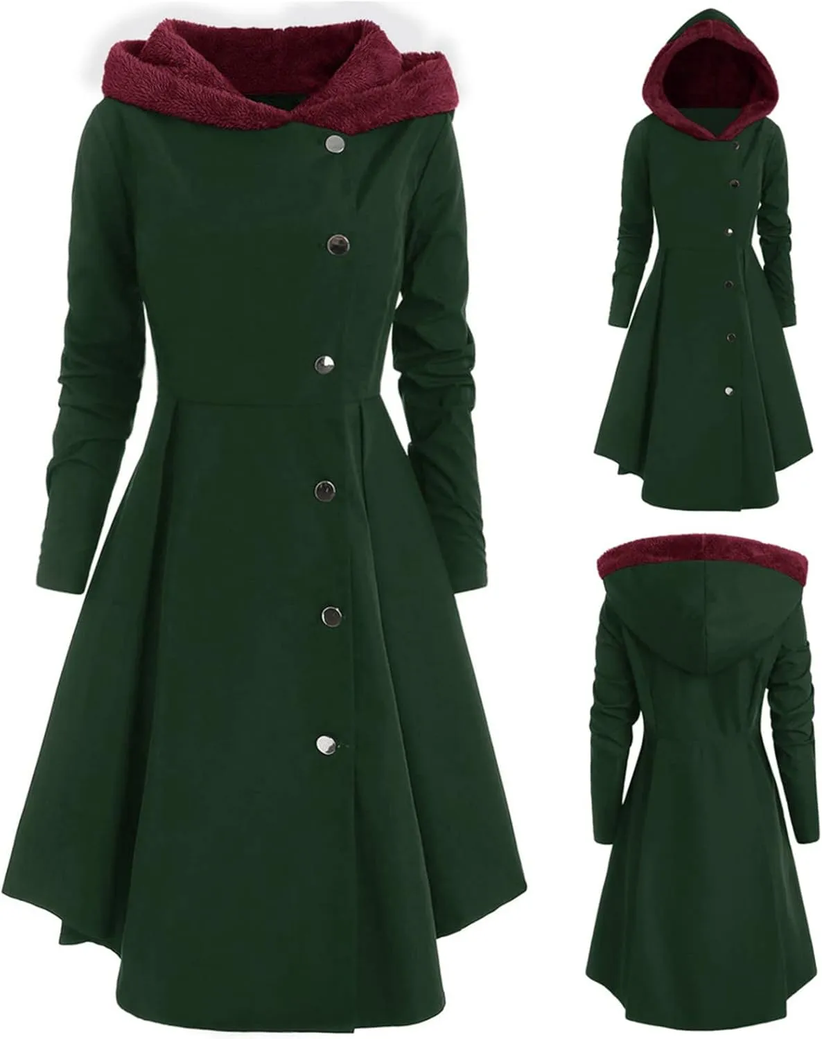 Womens Fashion Elegant Long Trench Coat Plus Size Asymmetric Pleated Skirt Jacket Casual Slim Single Breasted Overcoat