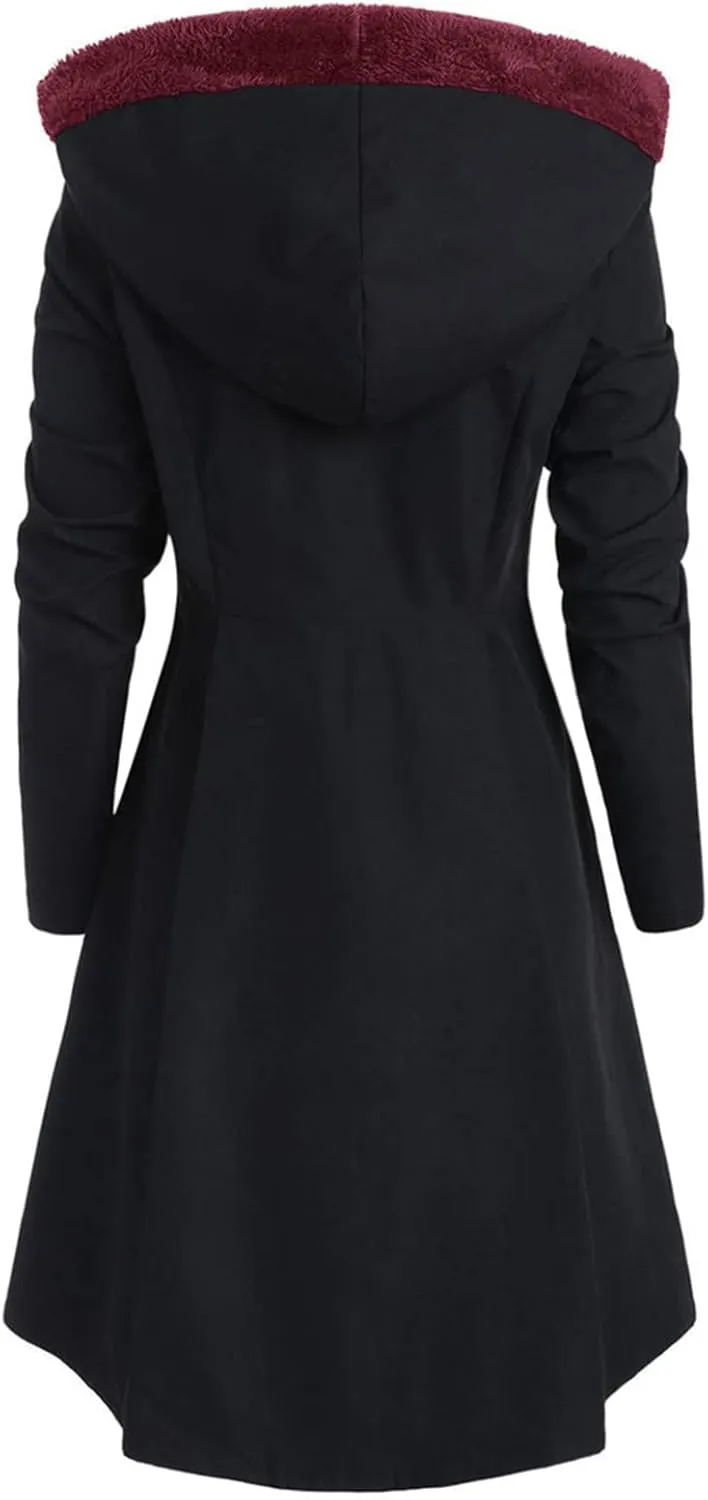 Womens Fashion Elegant Long Trench Coat Plus Size Asymmetric Pleated Skirt Jacket Casual Slim Single Breasted Overcoat