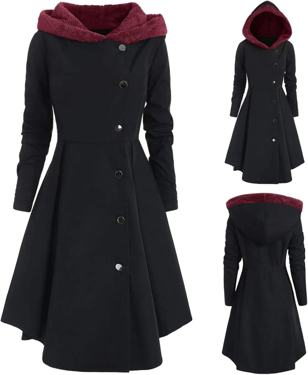 Womens Fashion Elegant Long Trench Coat Plus Size Asymmetric Pleated Skirt Jacket Casual Slim Single Breasted Overcoat