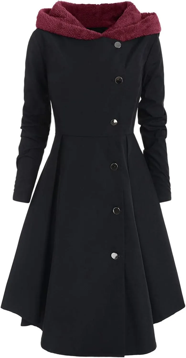 Womens Fashion Elegant Long Trench Coat Plus Size Asymmetric Pleated Skirt Jacket Casual Slim Single Breasted Overcoat