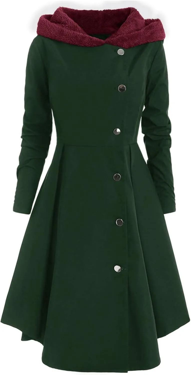 Womens Fashion Elegant Long Trench Coat Plus Size Asymmetric Pleated Skirt Jacket Casual Slim Single Breasted Overcoat