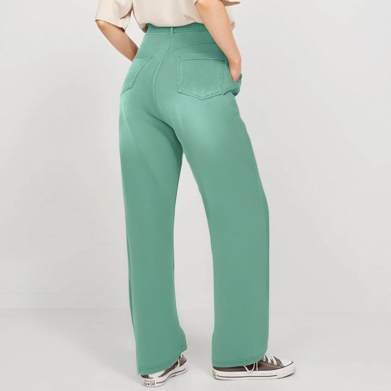 Women's Jeans Dressy Straight Loose Wide Leg Jeans Petite Summer Elastic Waist Soft Denim Pants with Pockets