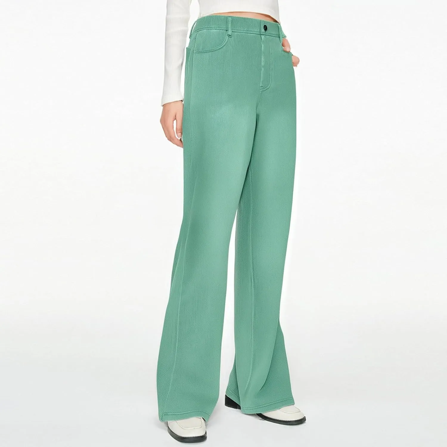 Women's Jeans Dressy Straight Loose Wide Leg Jeans Petite Summer Elastic Waist Soft Denim Pants with Pockets