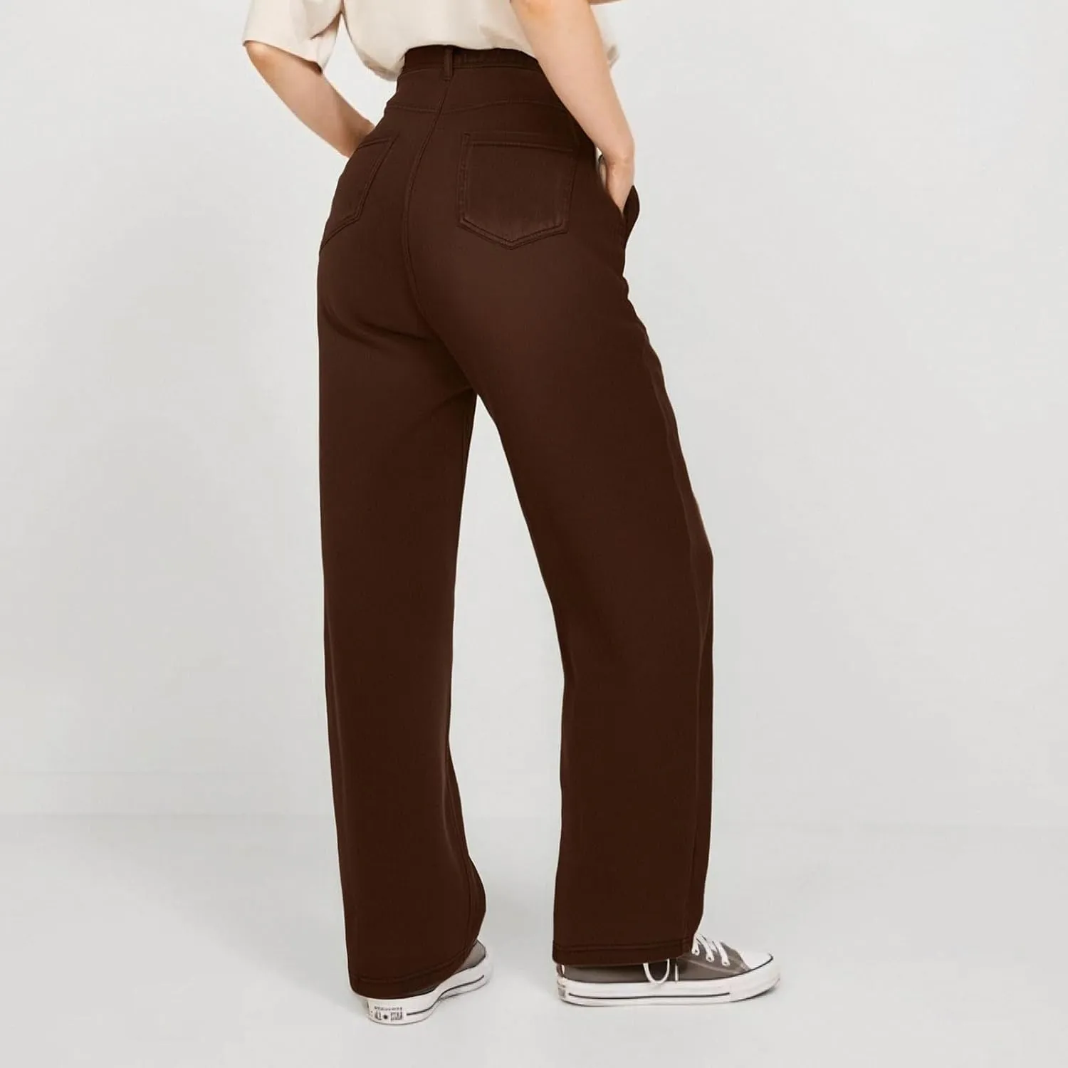 Women's Jeans Dressy Straight Loose Wide Leg Jeans Petite Summer Elastic Waist Soft Denim Pants with Pockets