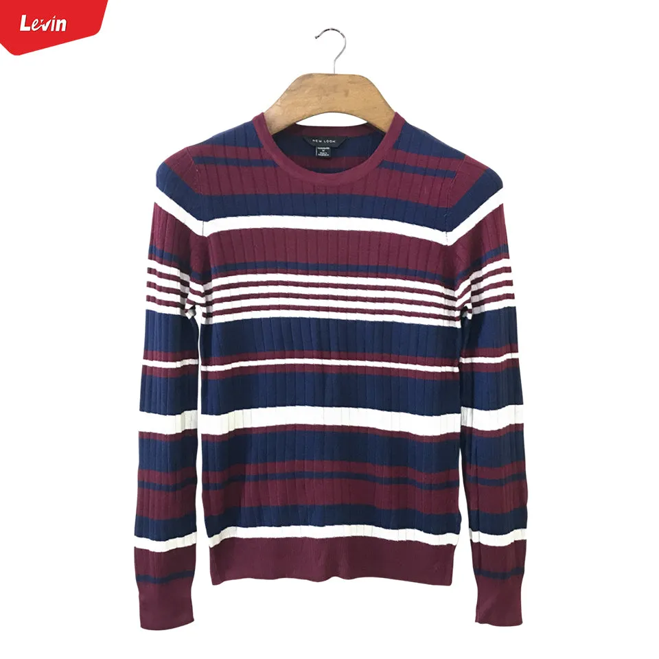 Womens Knitted Long Sleeve Striped Crew Neck Sweater Pullover Jumpers