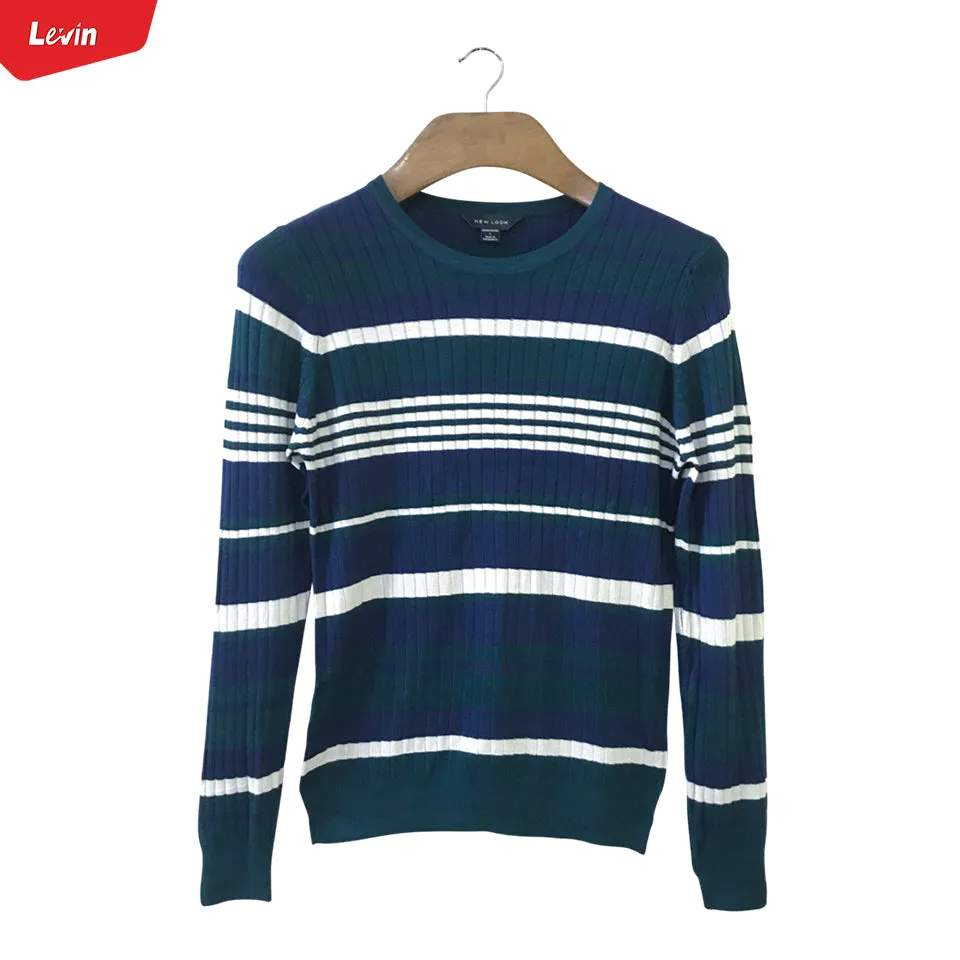 Womens Knitted Long Sleeve Striped Crew Neck Sweater Pullover Jumpers