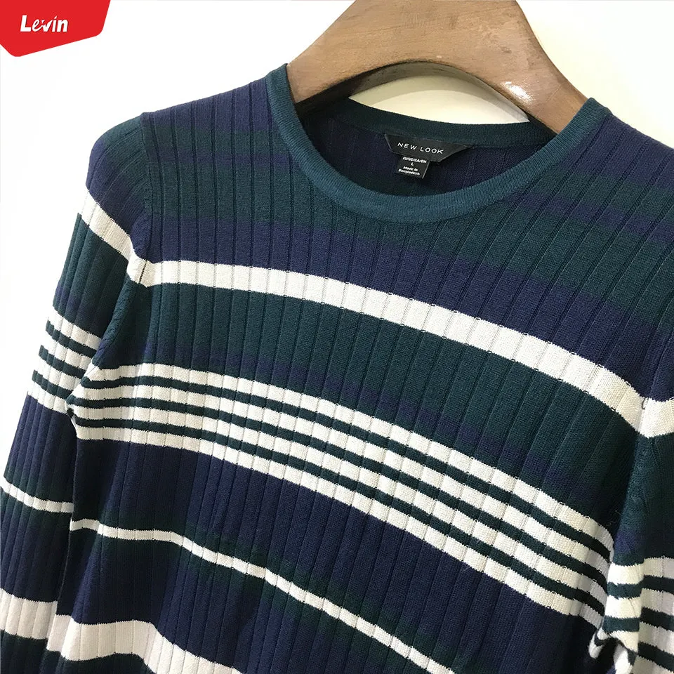 Womens Knitted Long Sleeve Striped Crew Neck Sweater Pullover Jumpers