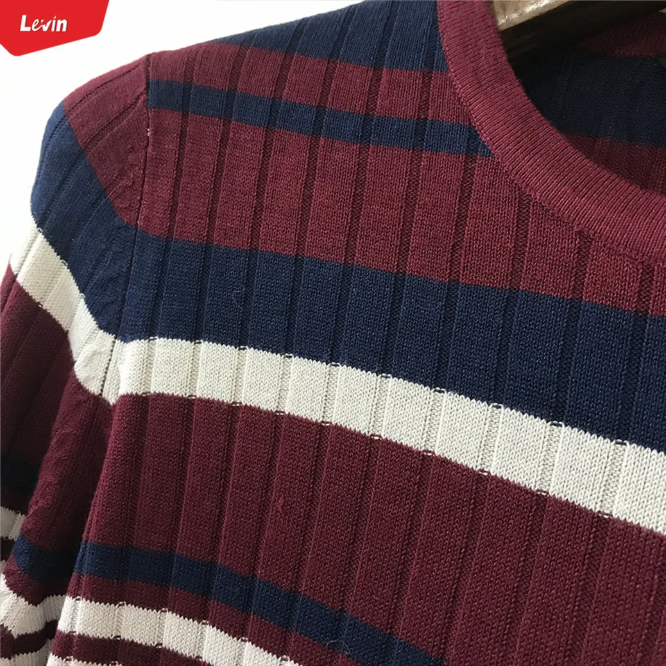 Womens Knitted Long Sleeve Striped Crew Neck Sweater Pullover Jumpers