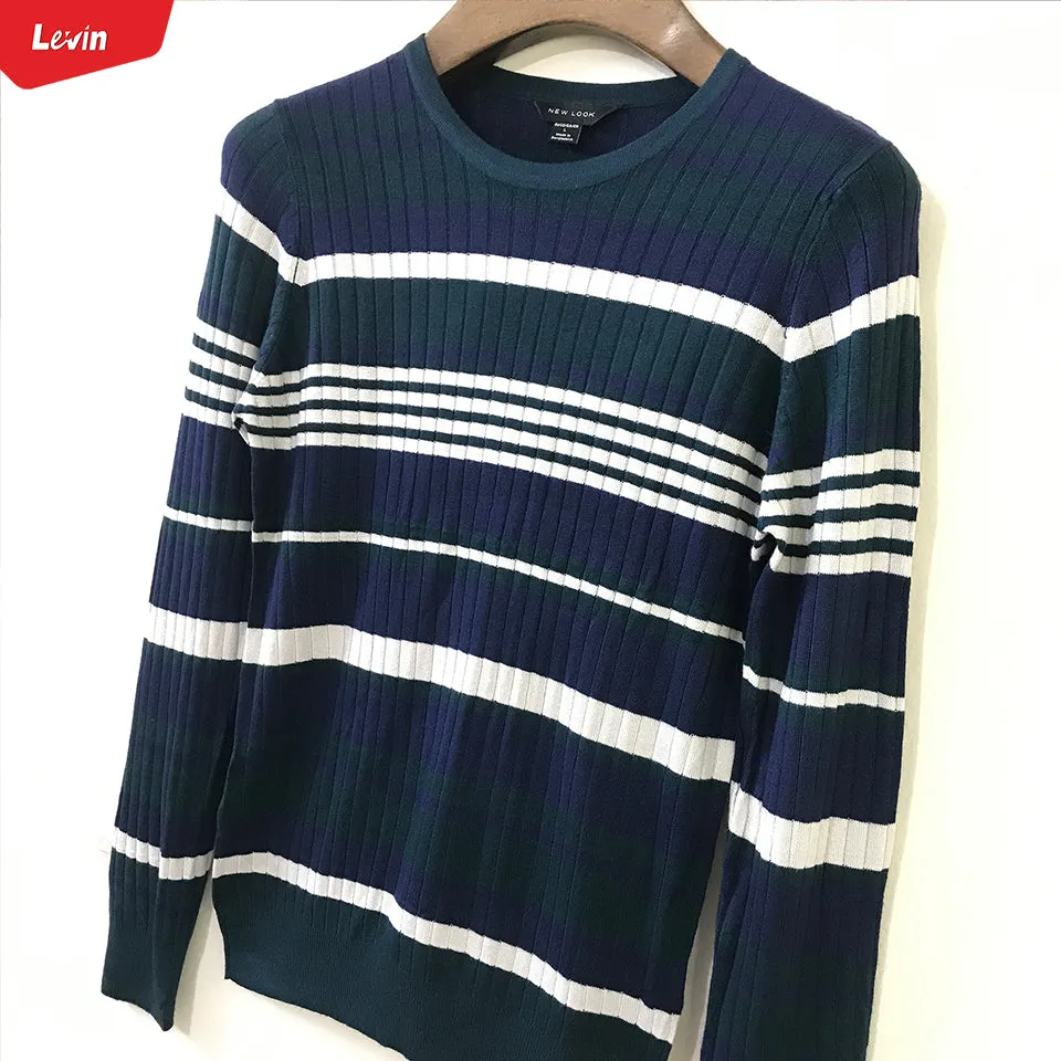 Womens Knitted Long Sleeve Striped Crew Neck Sweater Pullover Jumpers