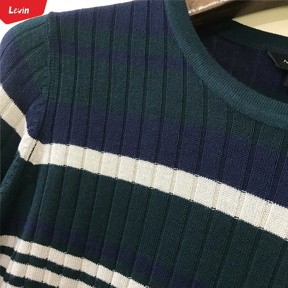Womens Knitted Long Sleeve Striped Crew Neck Sweater Pullover Jumpers