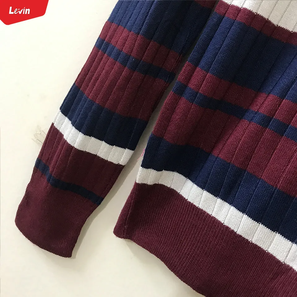 Womens Knitted Long Sleeve Striped Crew Neck Sweater Pullover Jumpers