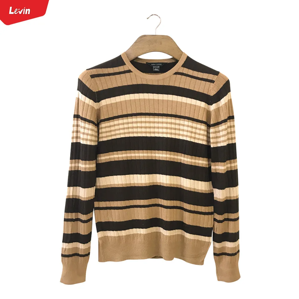 Womens Knitted Long Sleeve Striped Crew Neck Sweater Pullover Jumpers