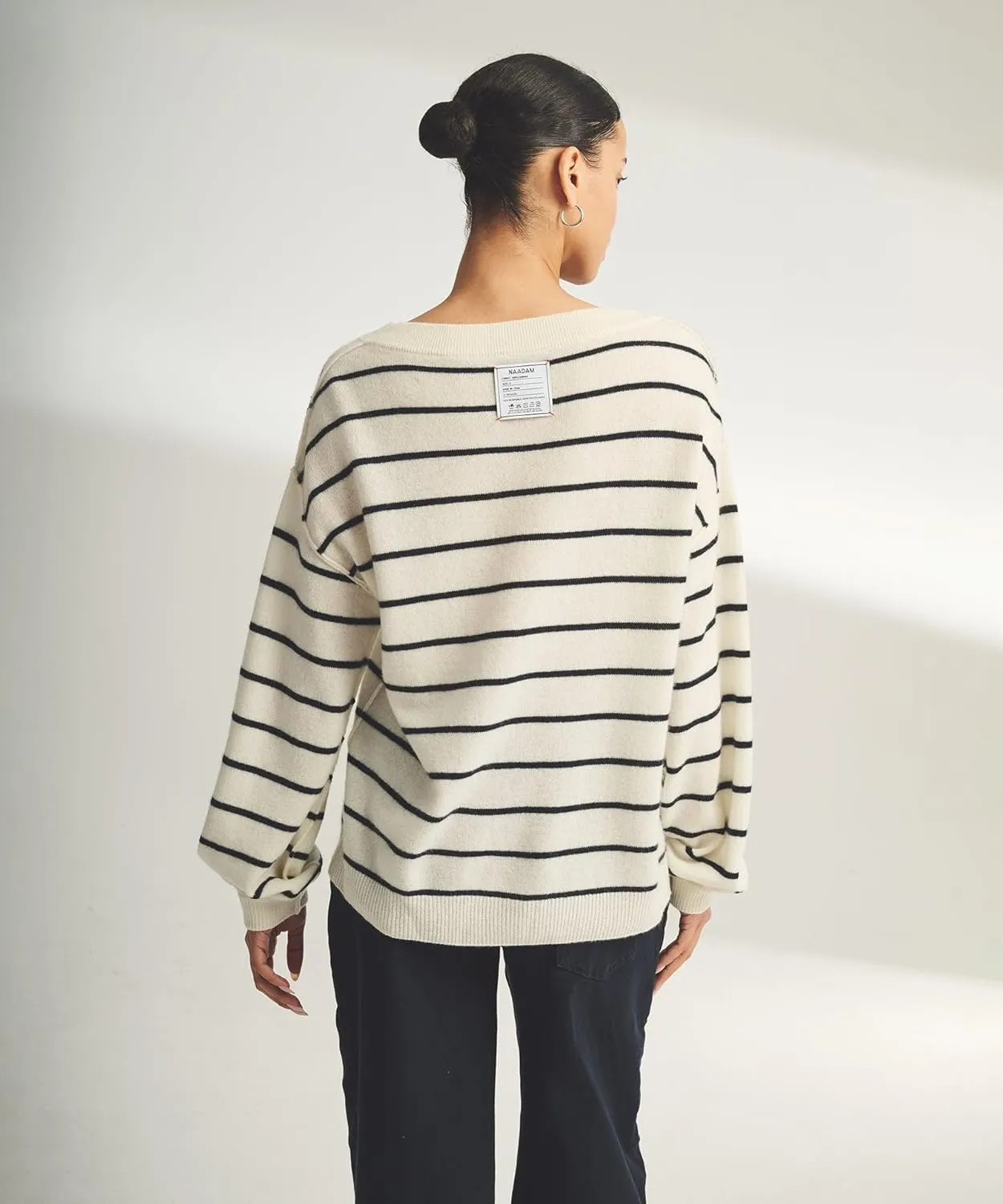 Women's Lightweight Reversible Cashmere Striped Wide Neck Sweater