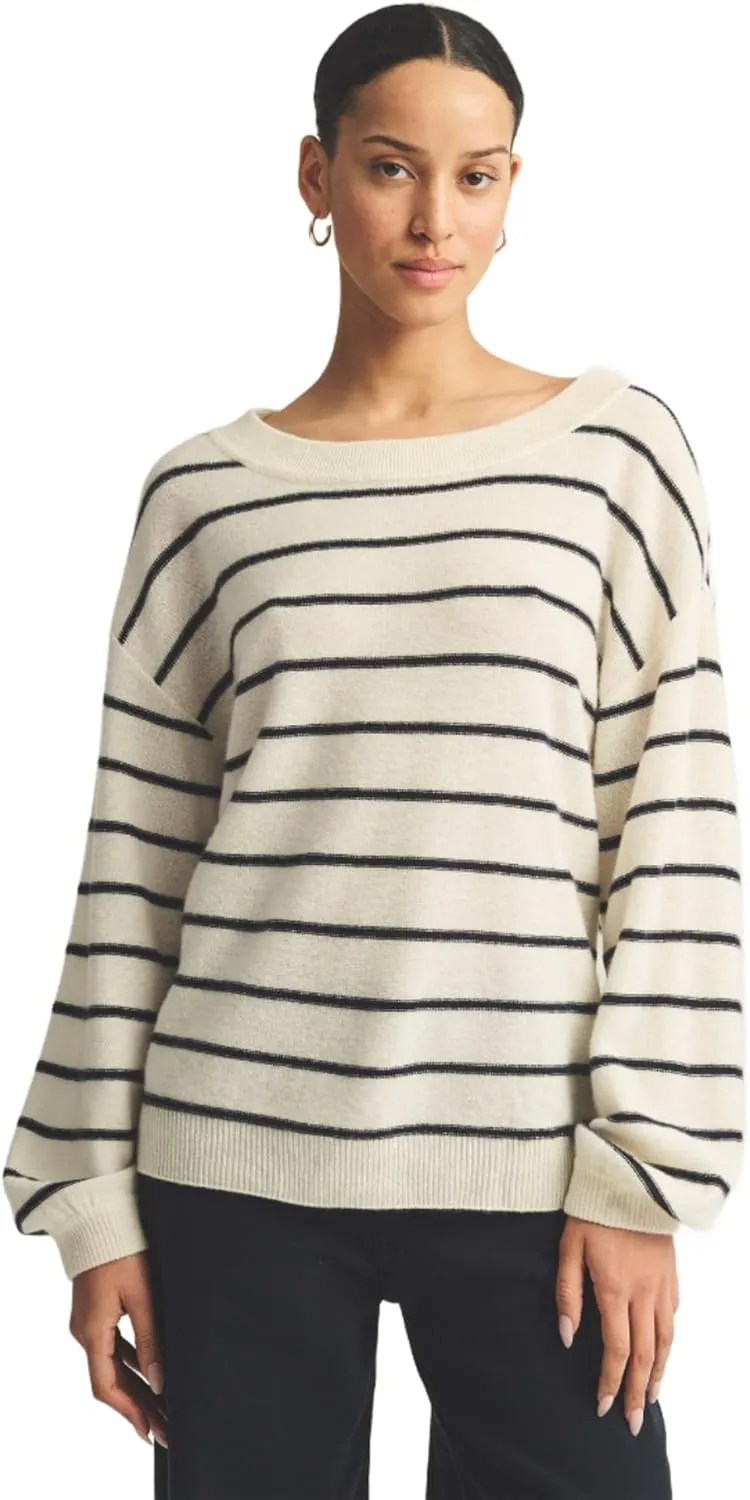 Women's Lightweight Reversible Cashmere Striped Wide Neck Sweater
